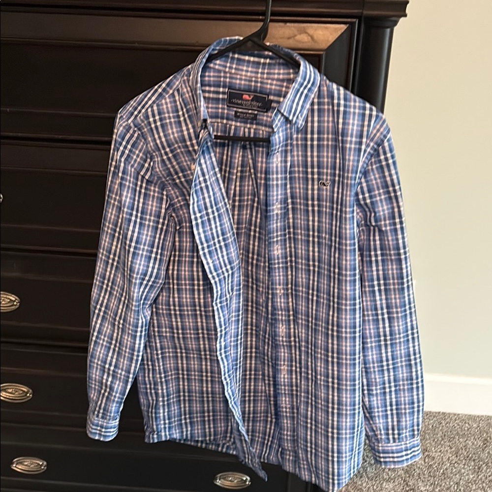 Vineyard Vines boys XL 18 Blue Oxford Checkered Shirt
